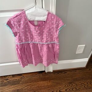 Matilda Jane Pink Top with Blue Pom Pom Trim - Size 16